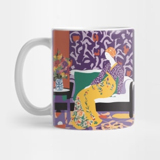 Woman on Couch with Colorful Abstract Flowers Still Life Painting Mug